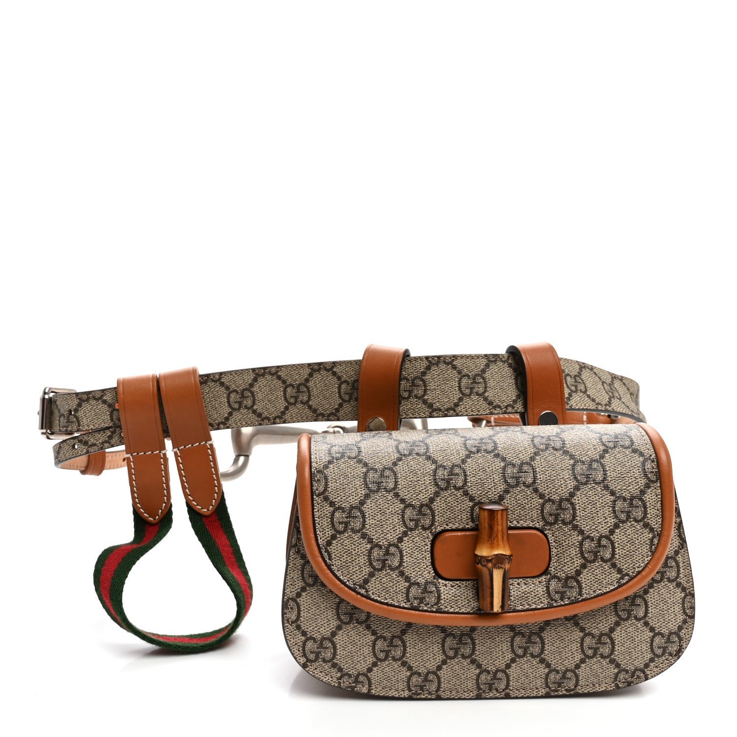 Gucci GG Supreme Monogram Web Bamboo Mini 1947 Belt Bag 80 32 Beige