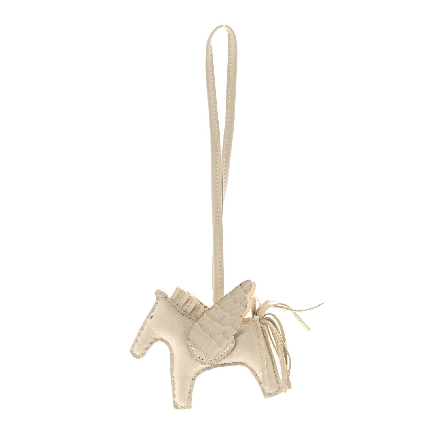 Hermes Milo Lambskin Matte Alligator Touch Grigri Rodeo Pegase Horse Bag Charm PM Craie Nata Beton