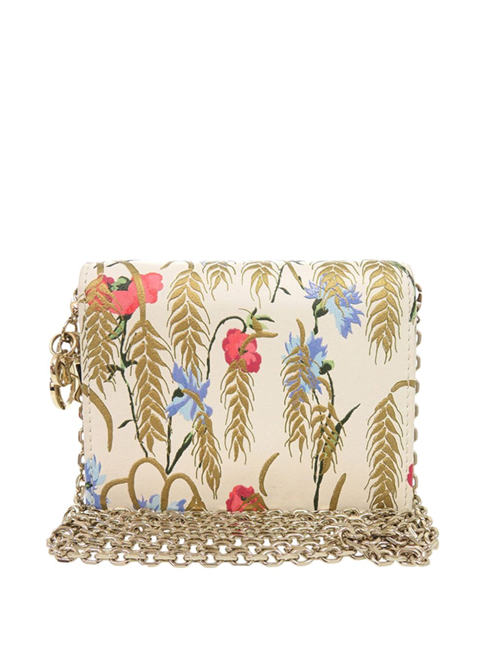 2020 Calfskin Hibiscus Card Holder with Chain crossbody bag