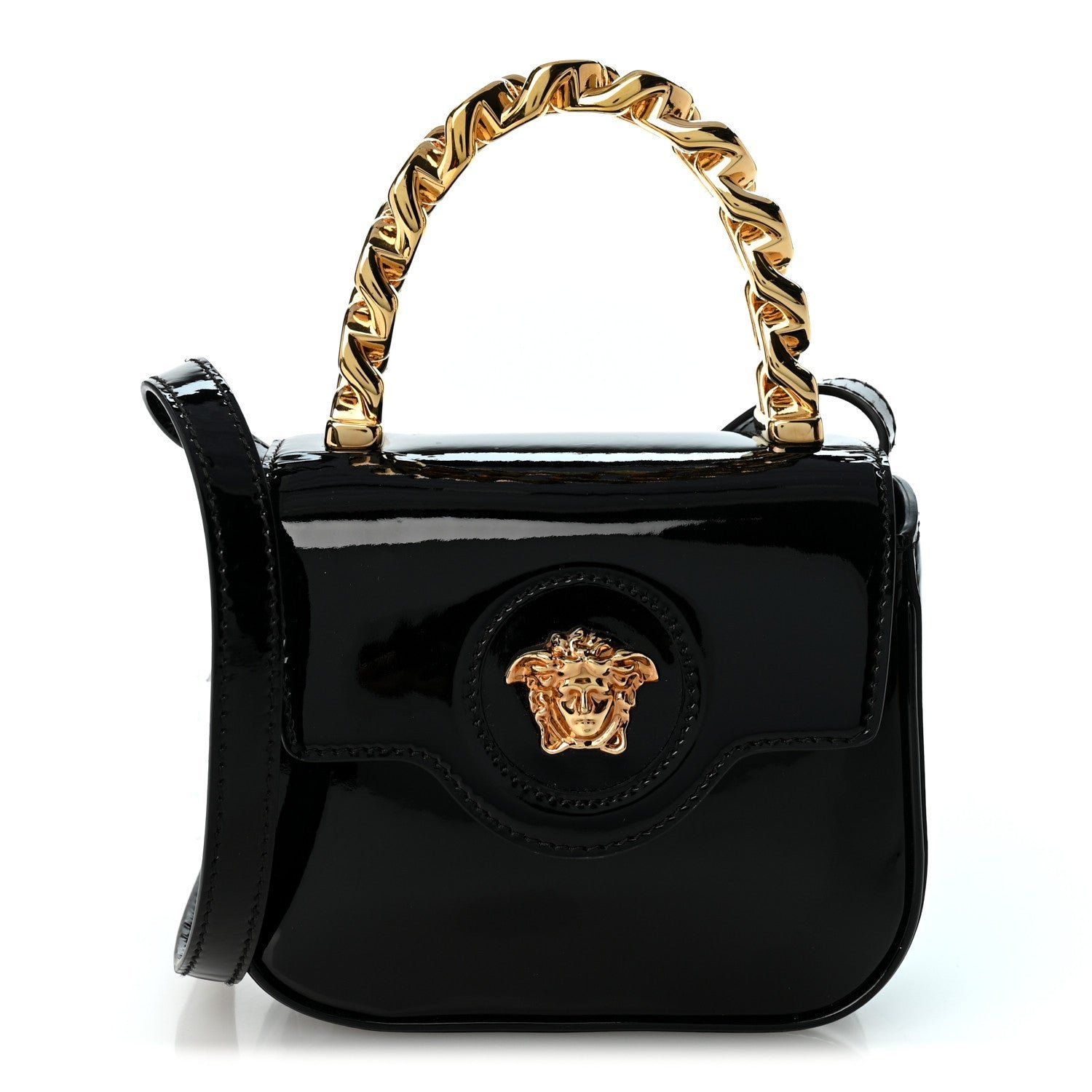 Versace Patent Mini La Medusa Bag Black
