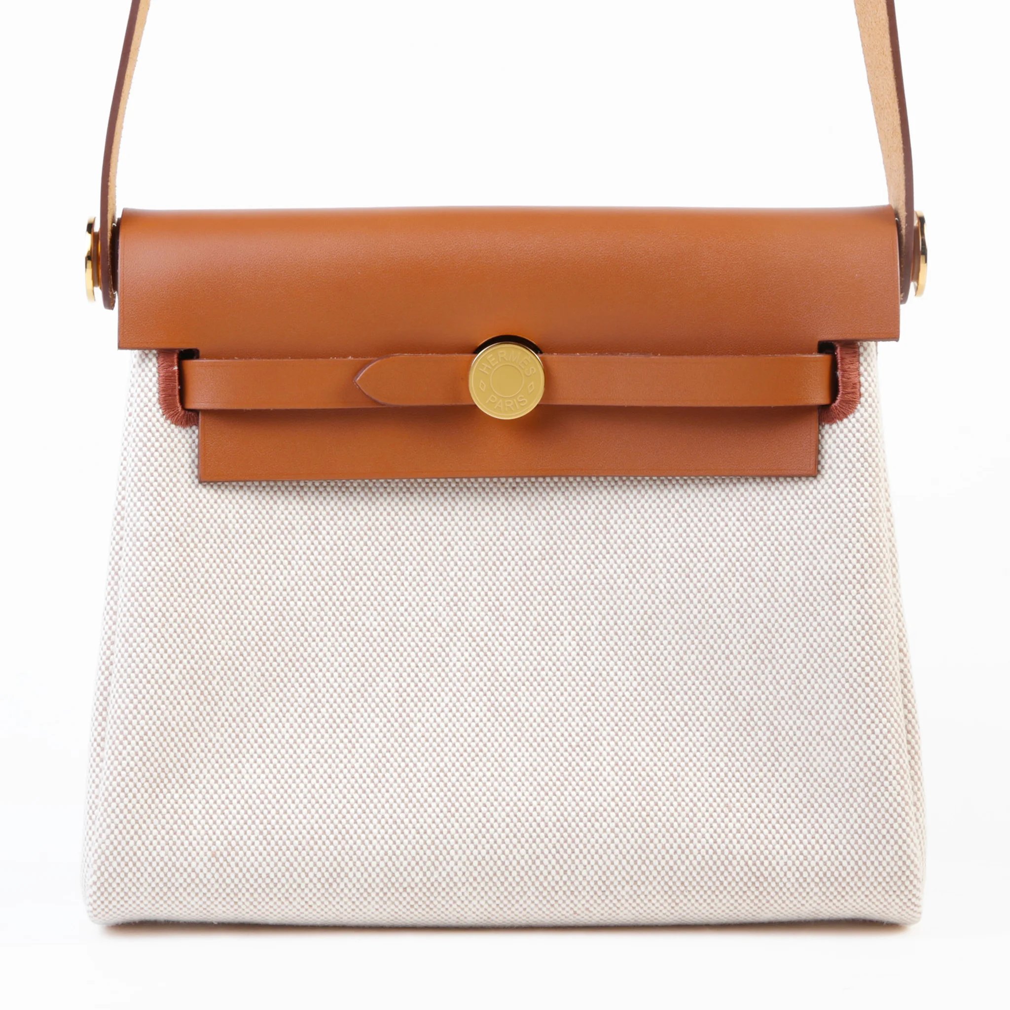 Brand New ( Rank N ) HERMÈS Herbag Zip Mini 20 Fauve (34) Ecru Barenia Gold hardware K (2025)