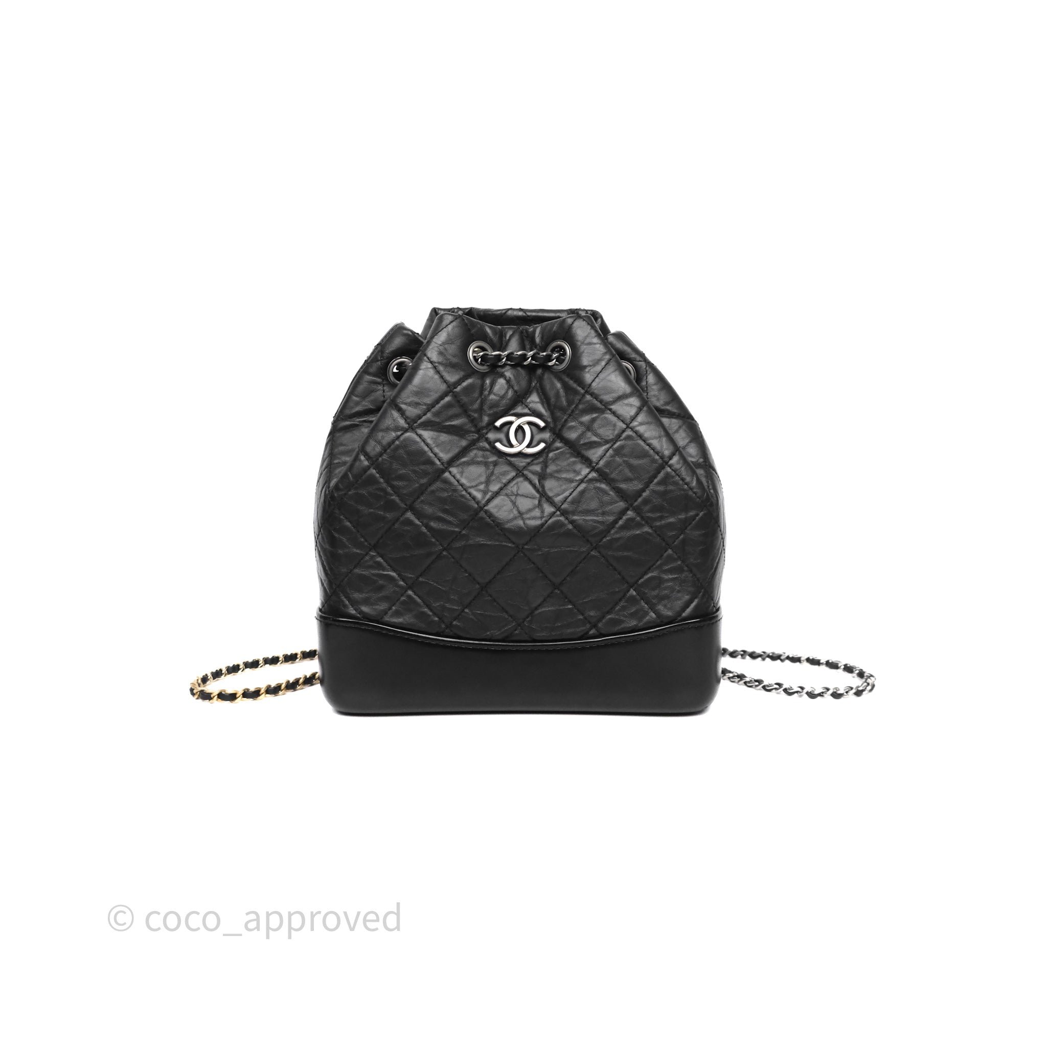 Chanel Small Gabrielle Backpack Quilted Black Aged Calfskin