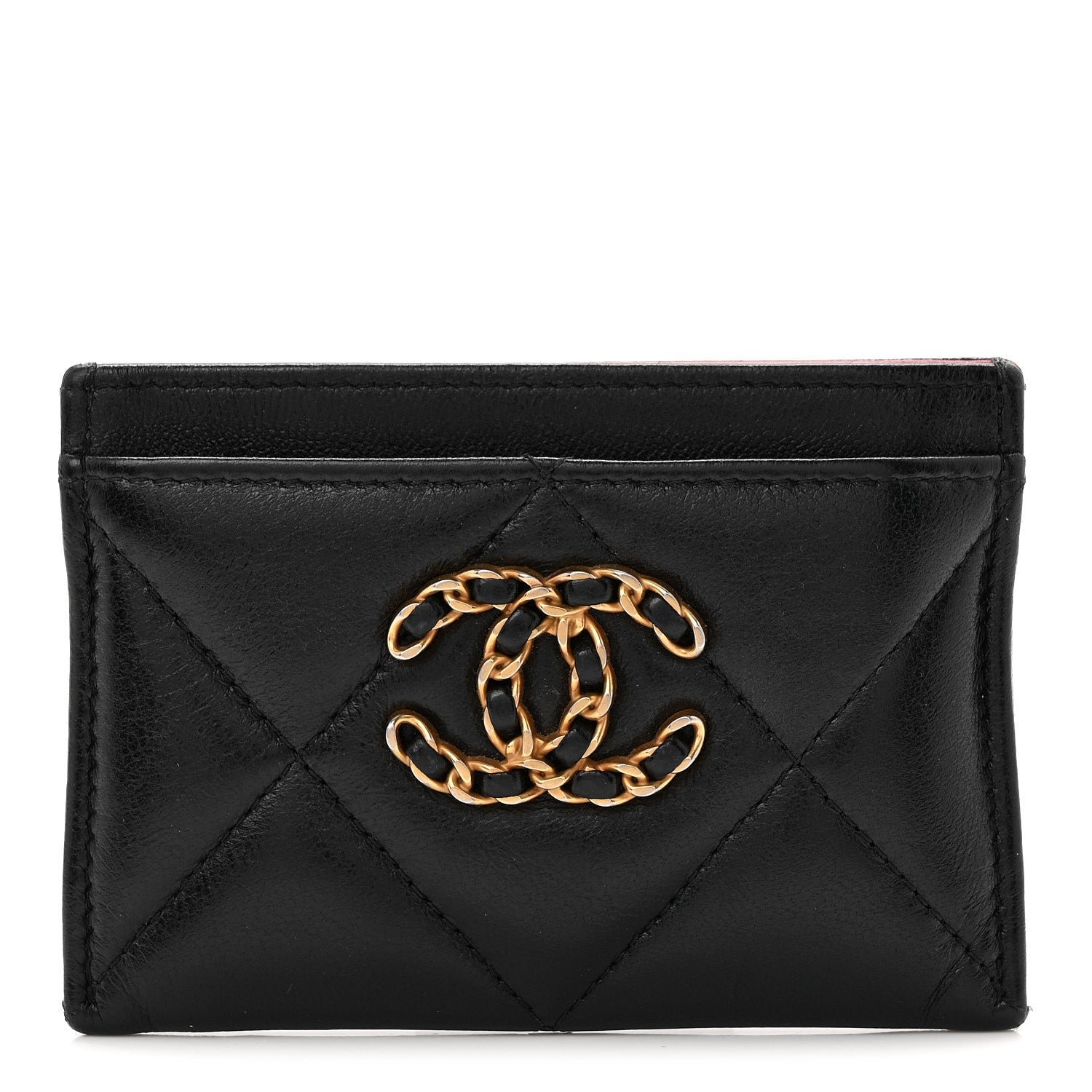 Chanel Lambskin Quilted Chanel 19 Card Holder Black
