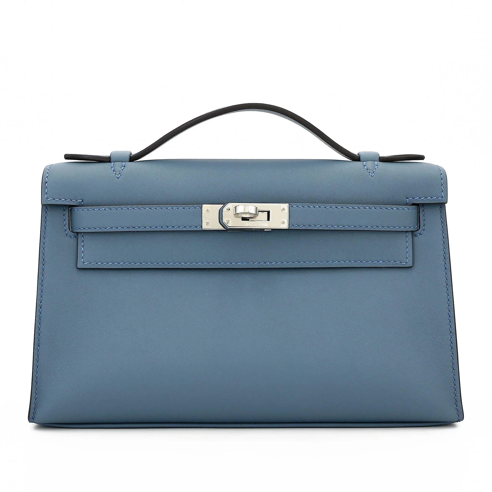Brand New ( Rank N ) HERMÈS Kelly Pochette Bleu Tempete (N7) Swift Palladium hardware G (2026)