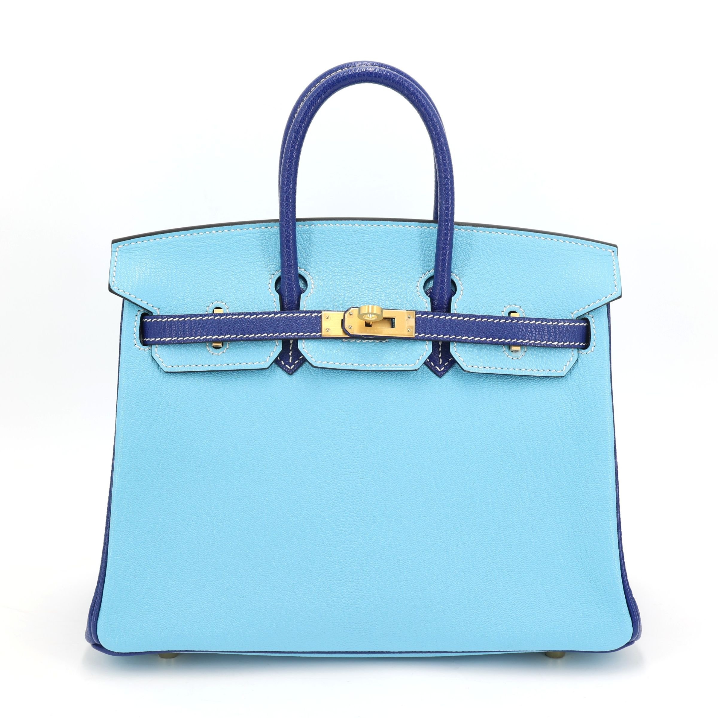 Hermes Unused ( Rank NS ) HERMÈS Special Order Birkin 25 HSS Bleu Electrique (7T) Celeste (7N) Chevre Brushed Gold hardware Z (2021)
