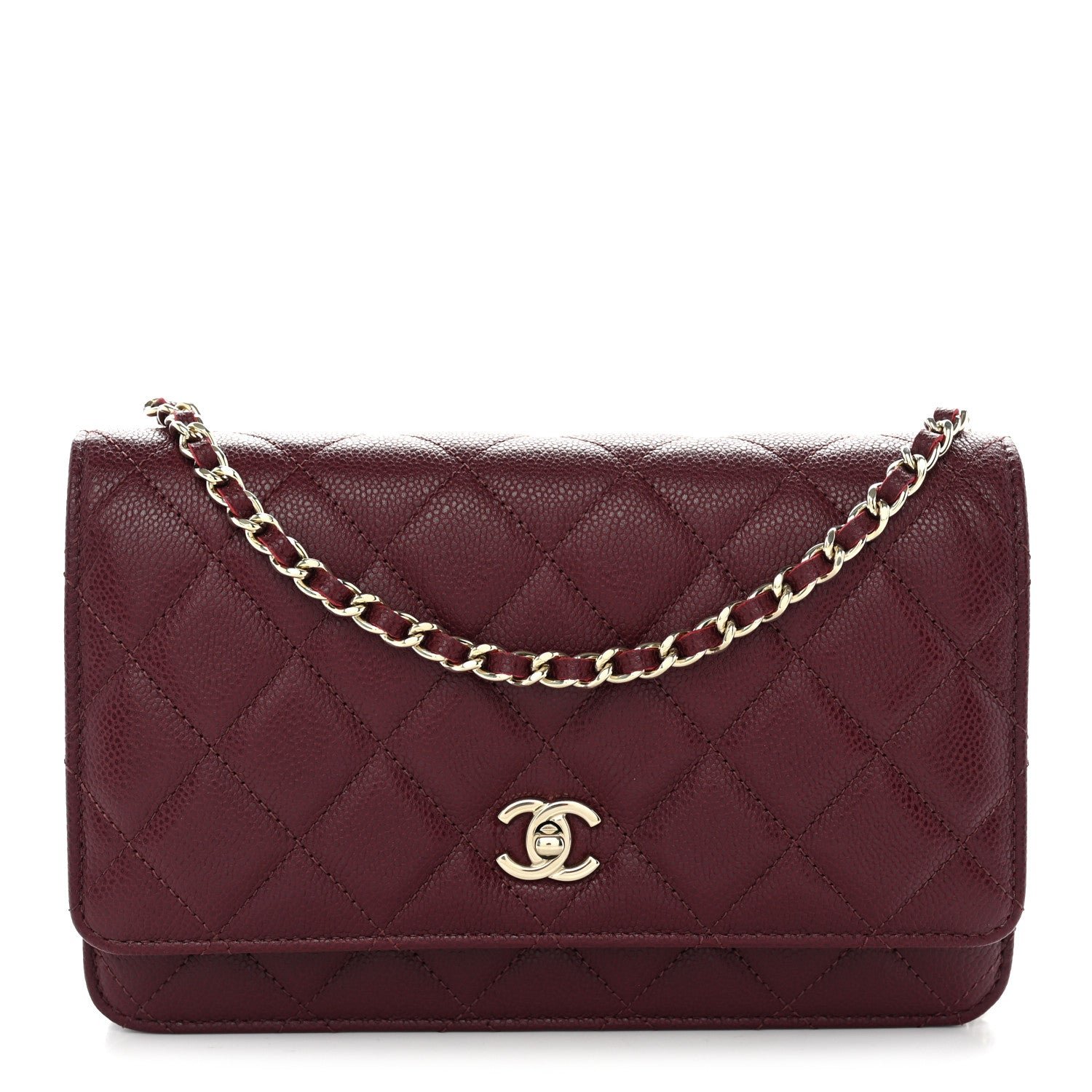 Chanel Caviar Quilted CC Turnlock Wallet On Chain WOC Burgundy