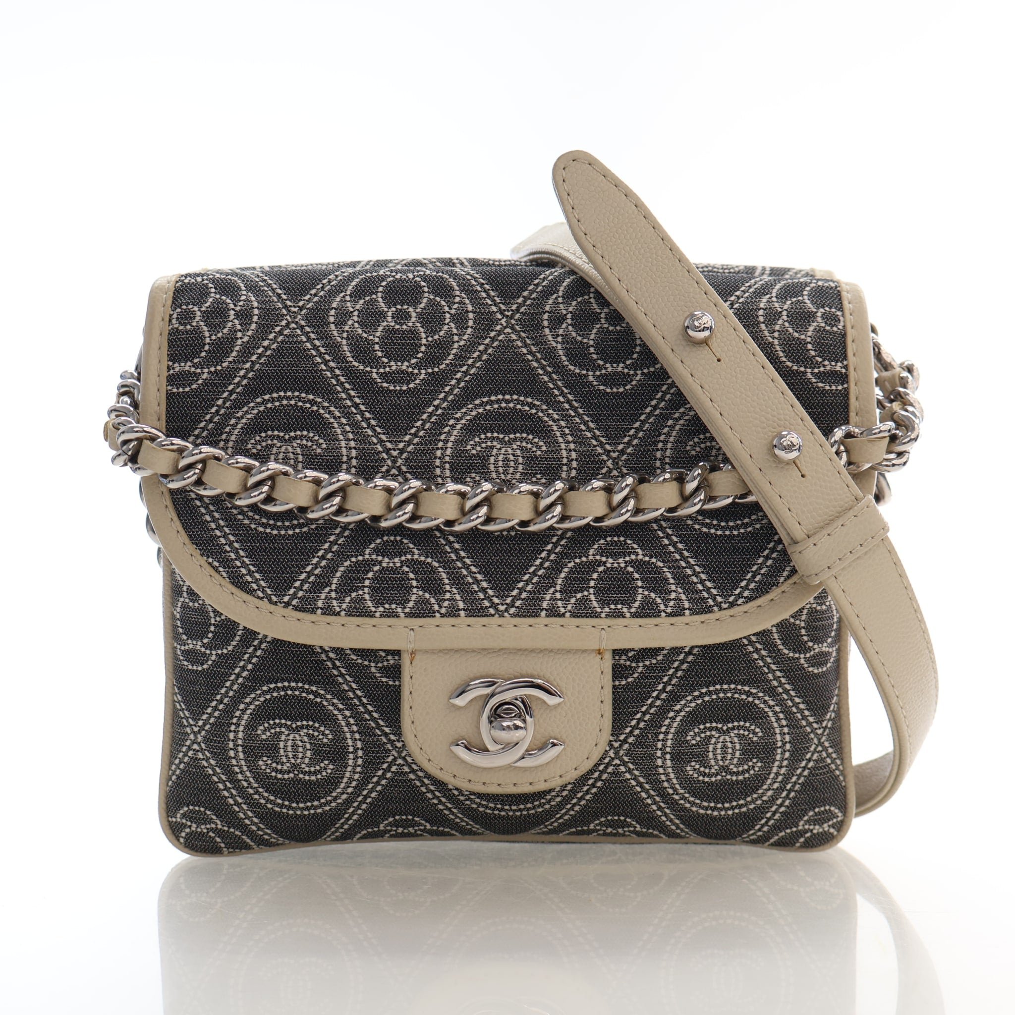 Chanel Camellia Printed Canvas Double Side Flap Bag