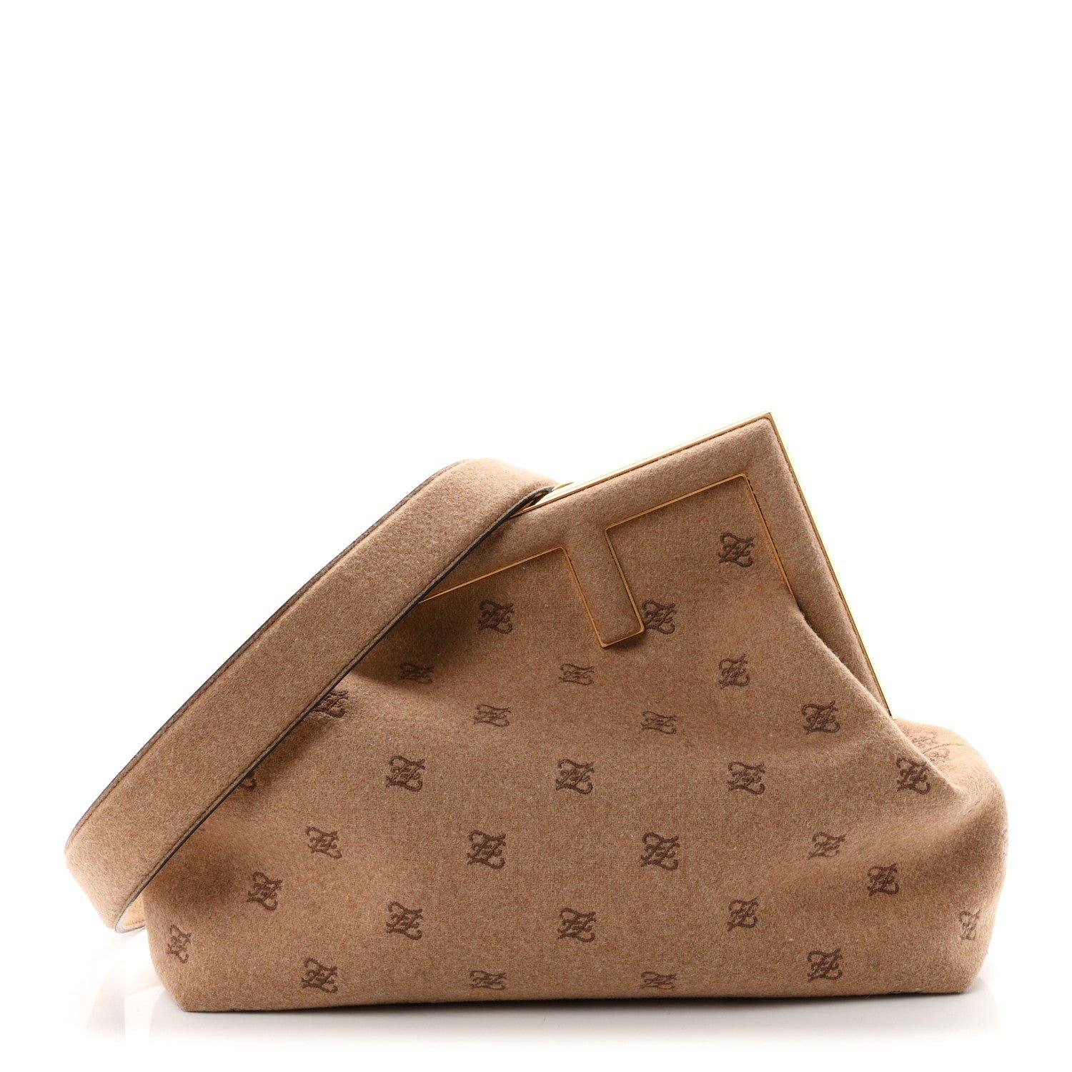 Fendi Flannel Karligraphy Embroidered Medium Fendi First Camel