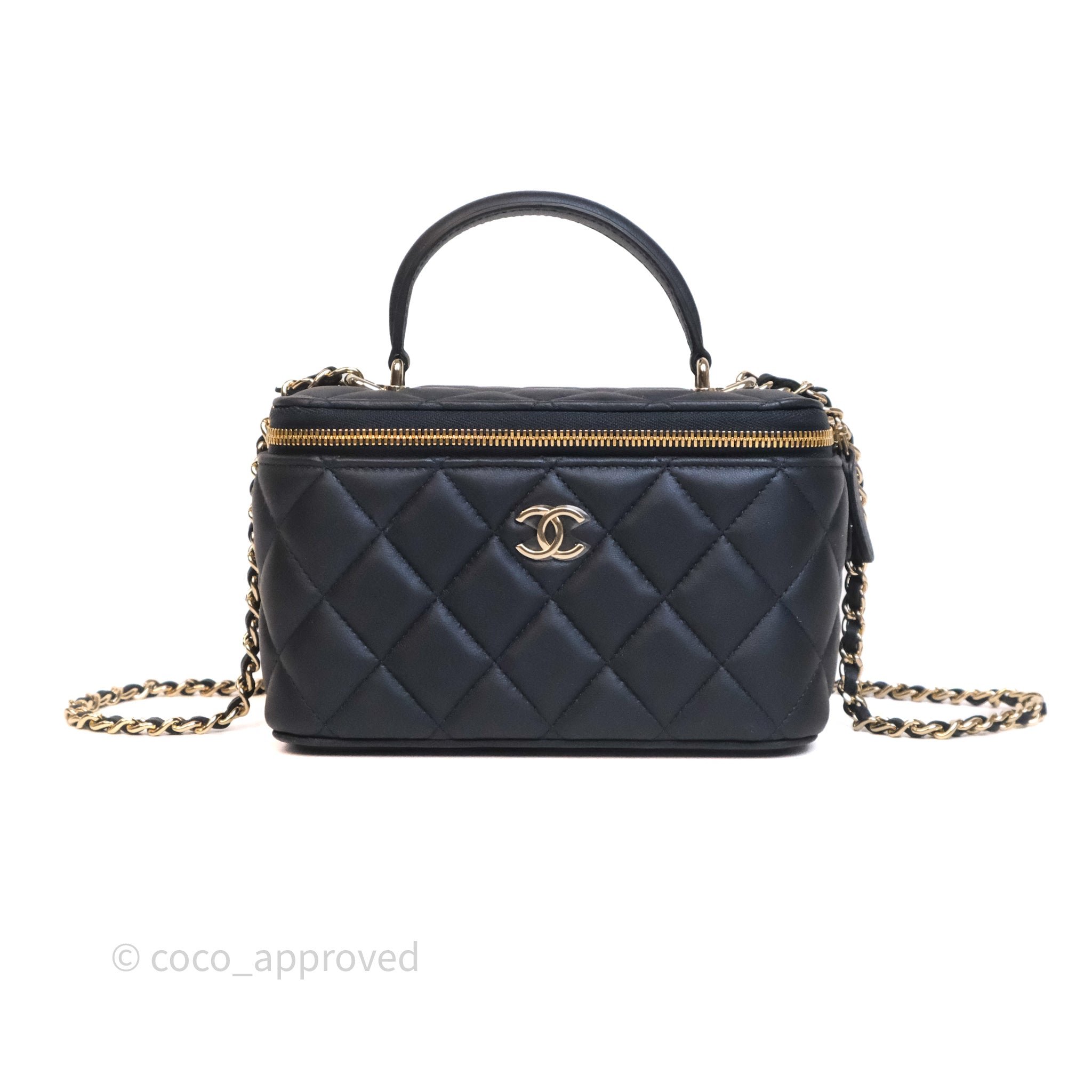Chanel Classic Vanity Rectangular Top Handle With Chain Navy Lambskin Gold Hardware
