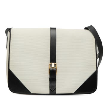 Calf Leather Leather Trimmed Canvas Messenger Bag