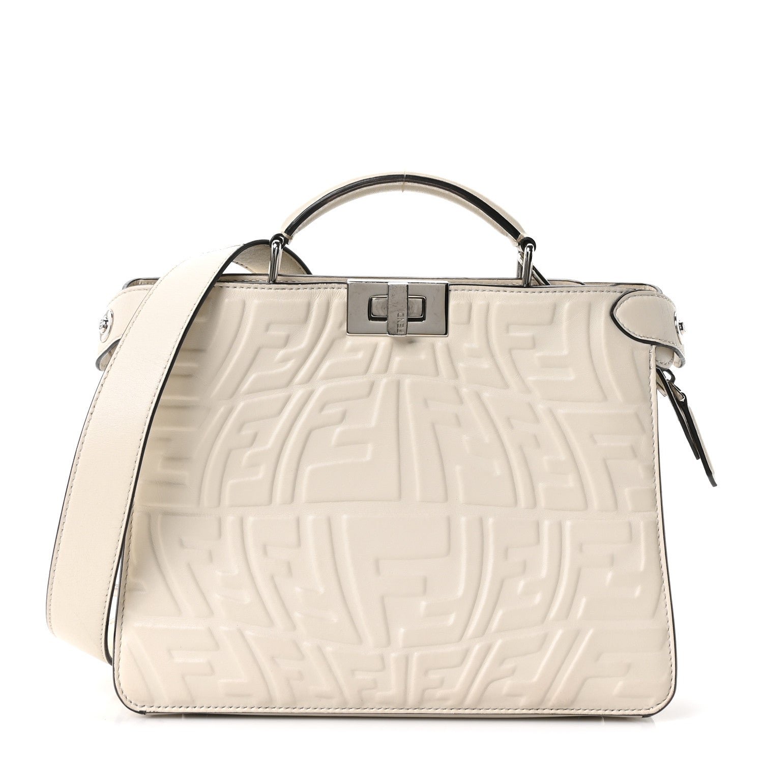 Fendi X SARAH COLEMAN Nappa FF Fish Eye Embossed Mini Peekaboo I SEE U Satchel White Ice