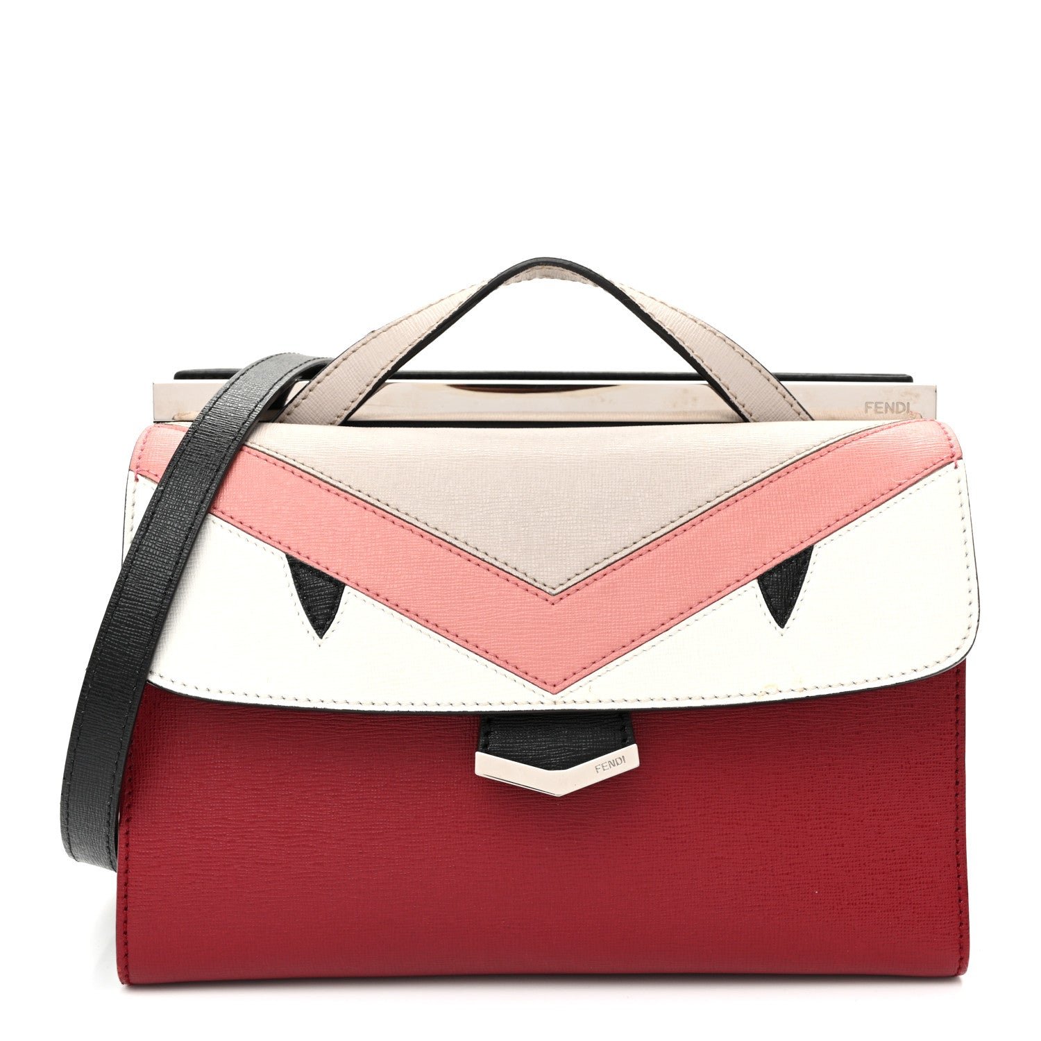 Fendi Vitello Elite Monster Mini Demi Jour Shoulder Bag Ribes Grigio Polvere Carbone