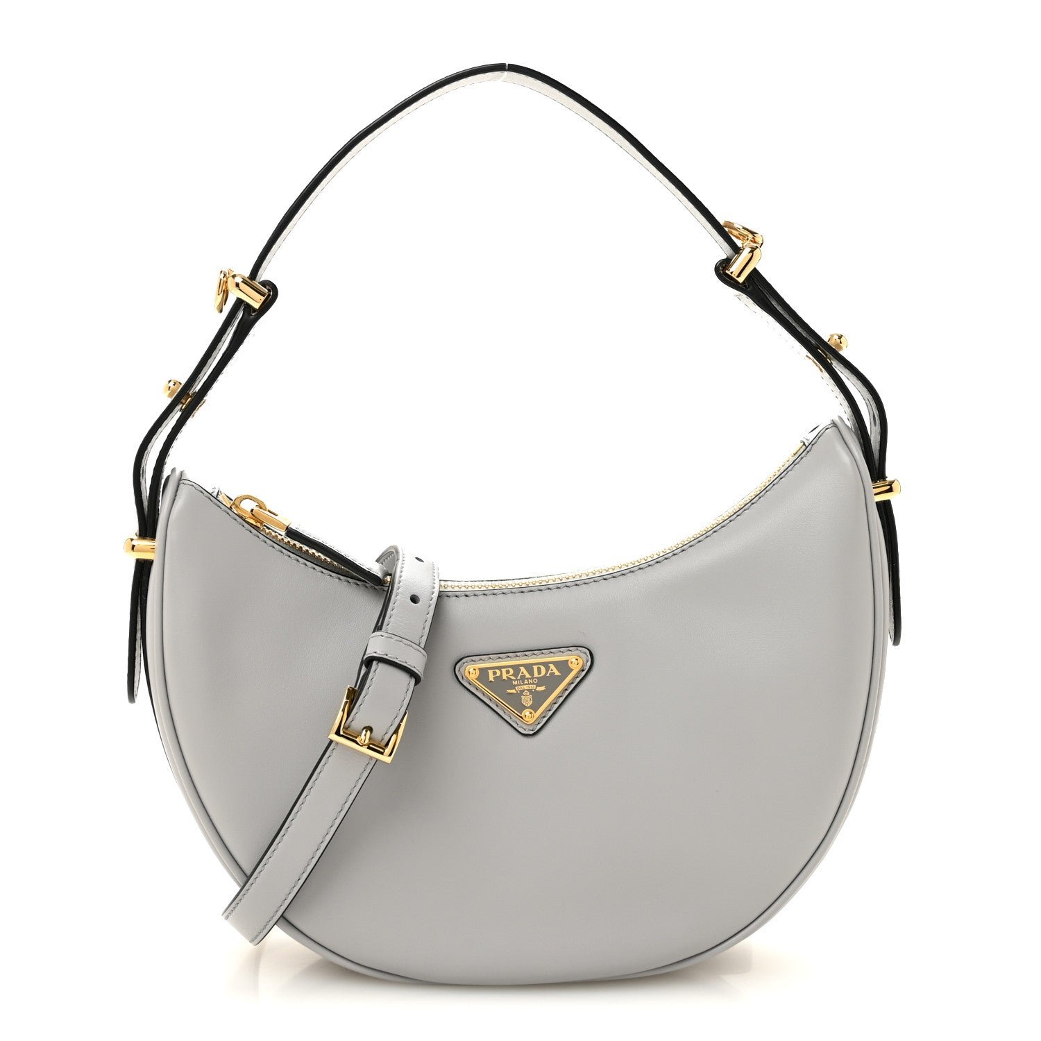 Prada Soft Calfskin Arque Shoulder Bag Ardesia