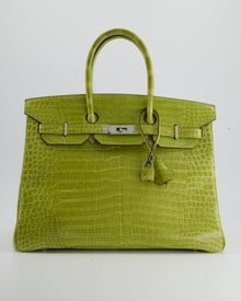 Hermes *RARE* Hermès Birkin Bag 35cm in Crocodile Shiny Porosus Vert Anis Colour with Palladium Hardware