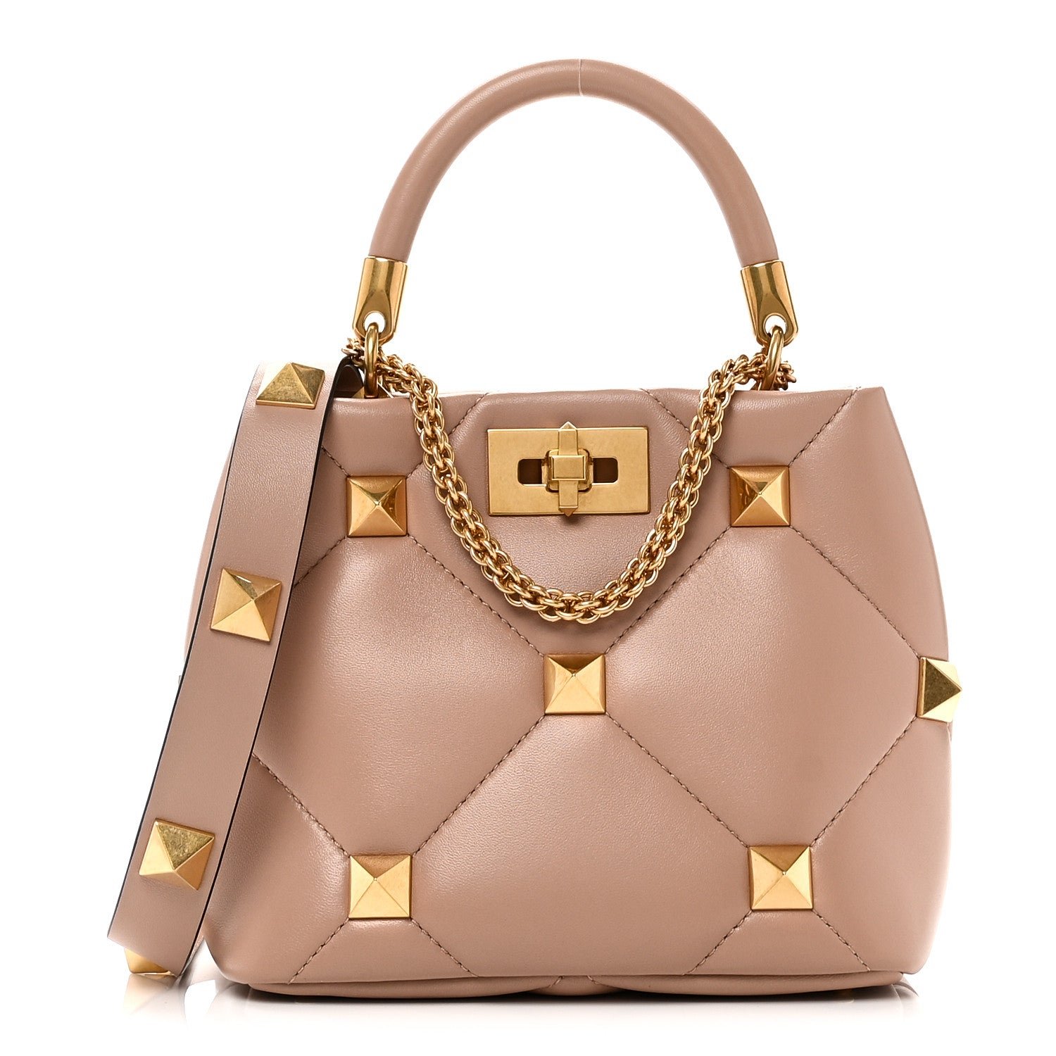 Valentino Garavani Nappa Small Roman Stud The Handle Bag Rose Cannelle