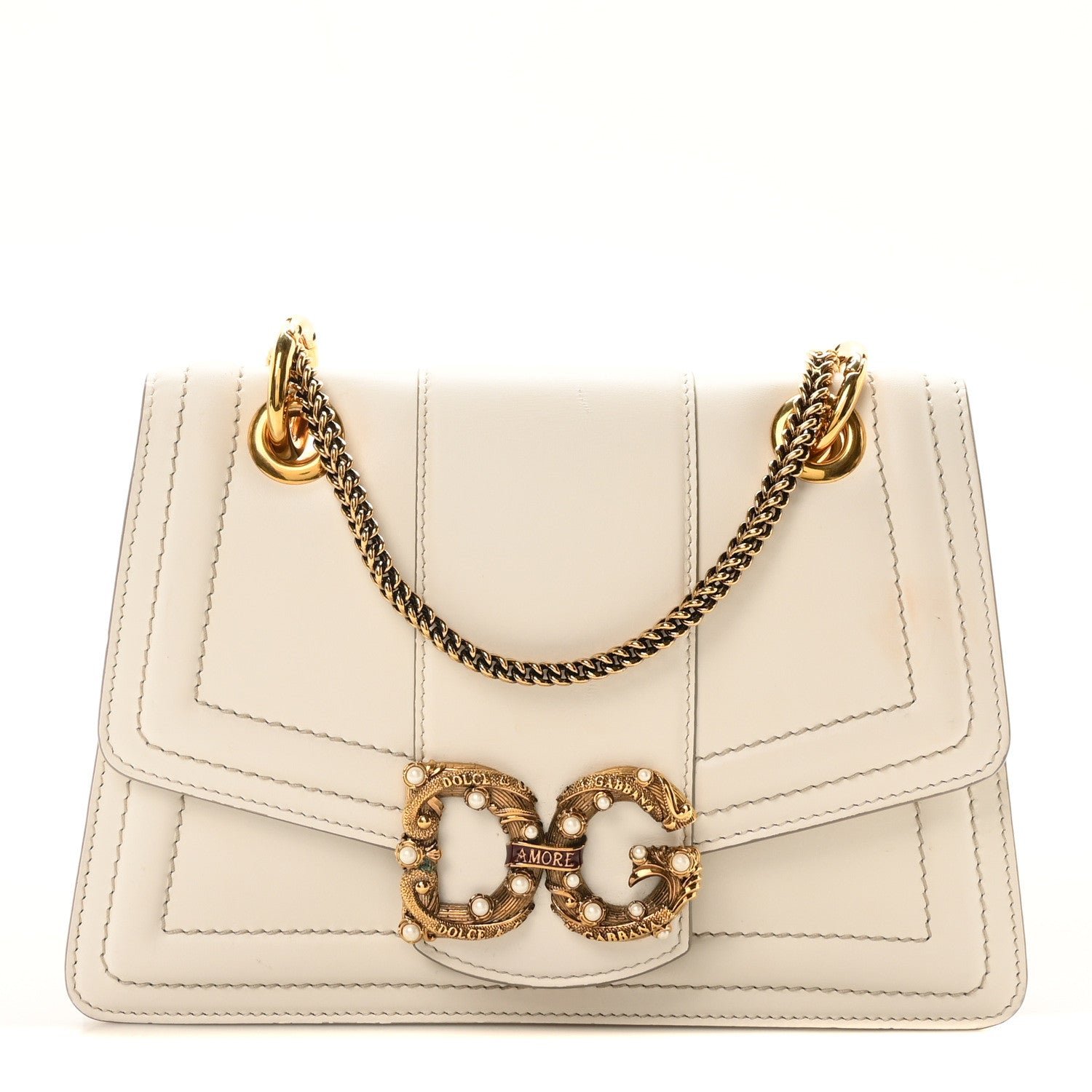 Dolce & Gabbana DOLCE GABBANA Smooth Calfskin Small DG Amore Envelope Bag White