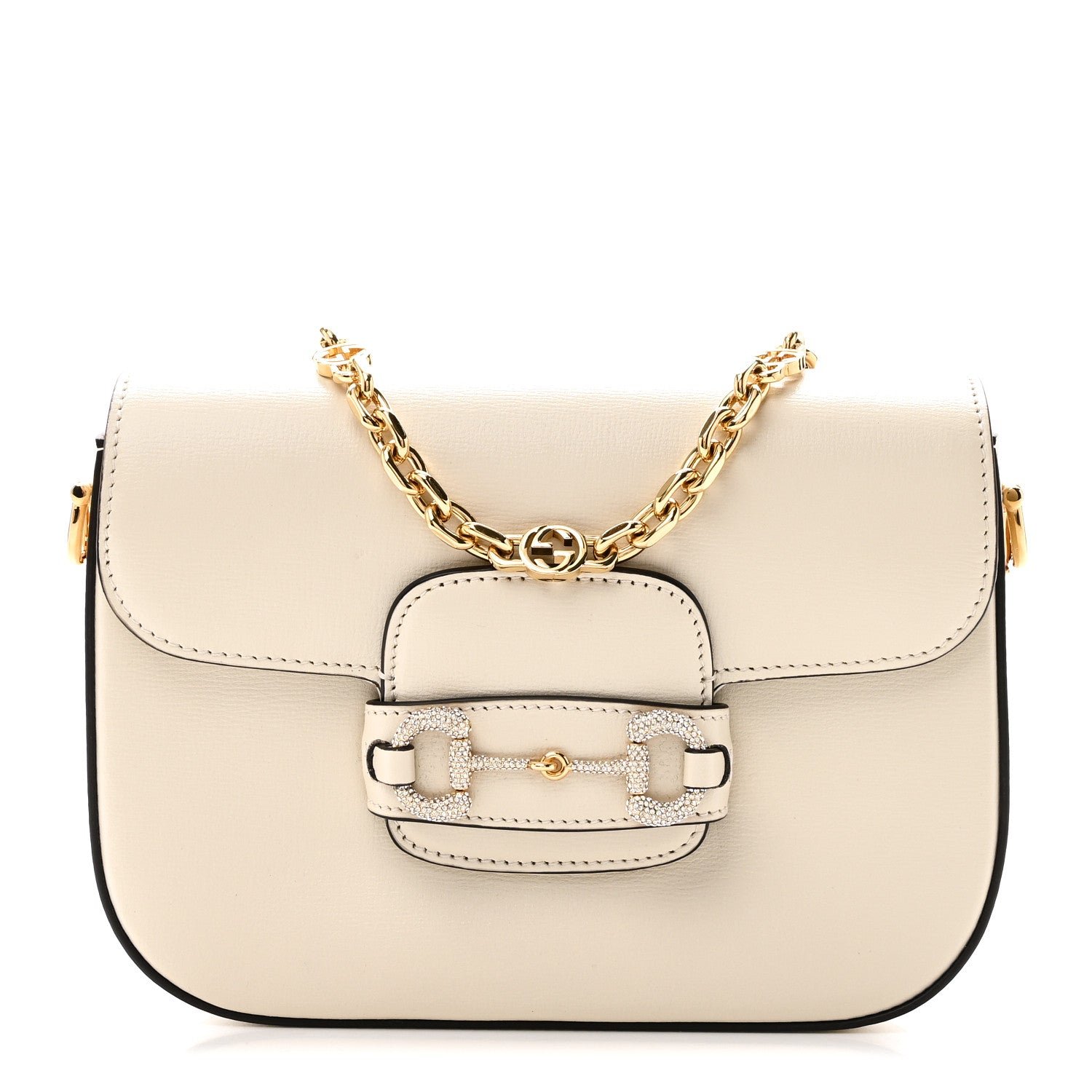 Gucci Azalea Calfskin Mini Crystal Horsebit 1955 Shoulder Bag Mystic White