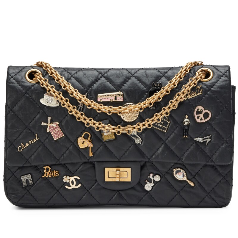 Chanel Black Quilted Aged Calfskin Paris Rue Cambon Lucky Charms 226 Reissue Double Flap Bag Antique Gold Hardware, 2018