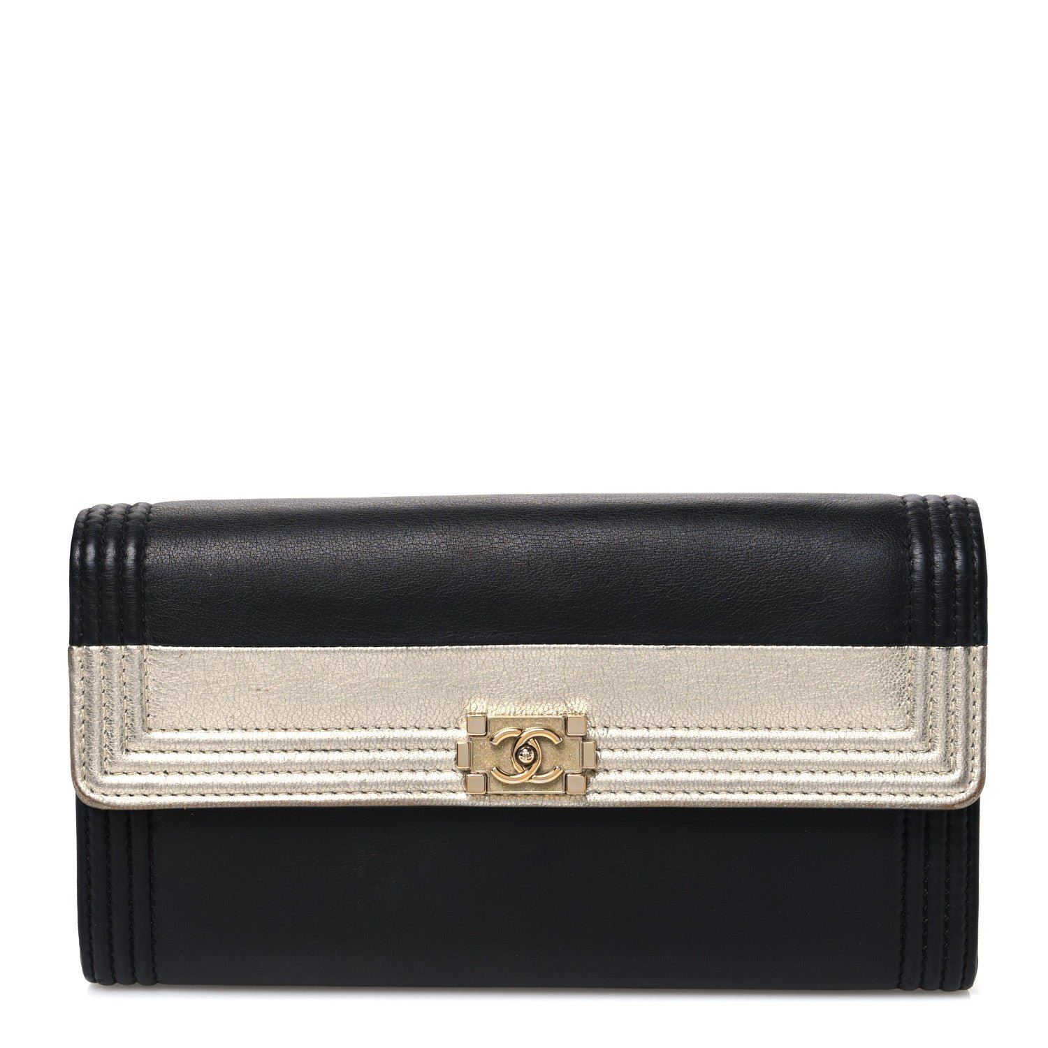 Chanel Lambskin Large Boy Gusset Flap Wallet Black Silver