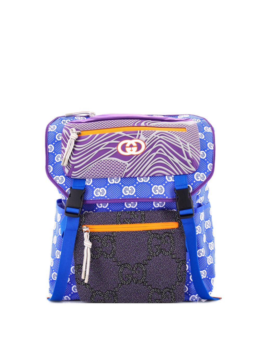 Panelled Double Buckle GG Jacquard Nylon and Rubber Large backpack