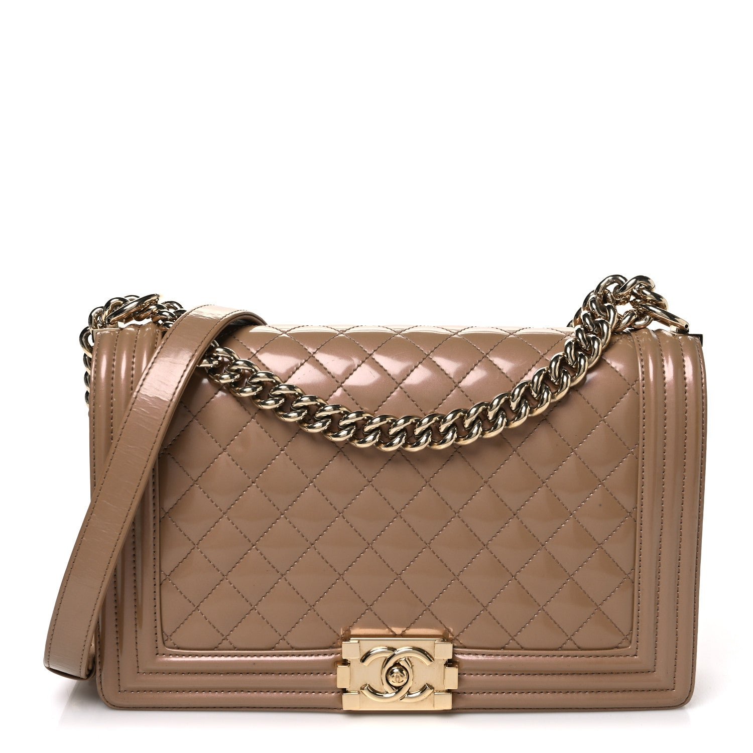Chanel Iridescent Glazed Calfskin Quilted New Medium Boy Flap Dark Beige
