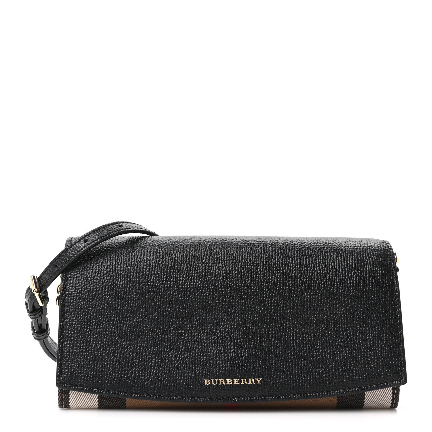 Burberry Grainy Calfskin House Check Henley Wallet On Chain Black