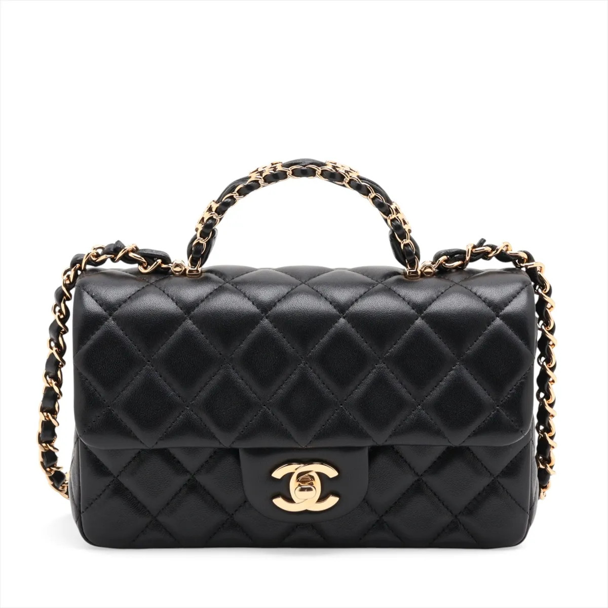 Chanel Matelasse Lambskin 2 Way Shoulder Bag Black Gold Metal Fittings random pl