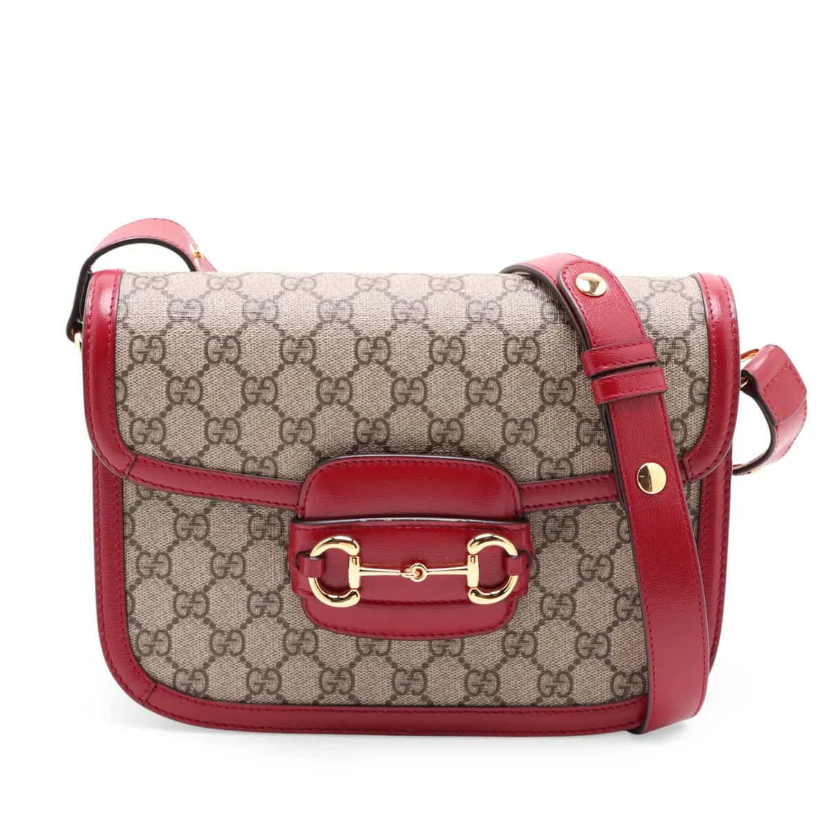 Gucci GG Supreme Horsebit 1955 PVC & leather Shoulder bag Beige x red 602204