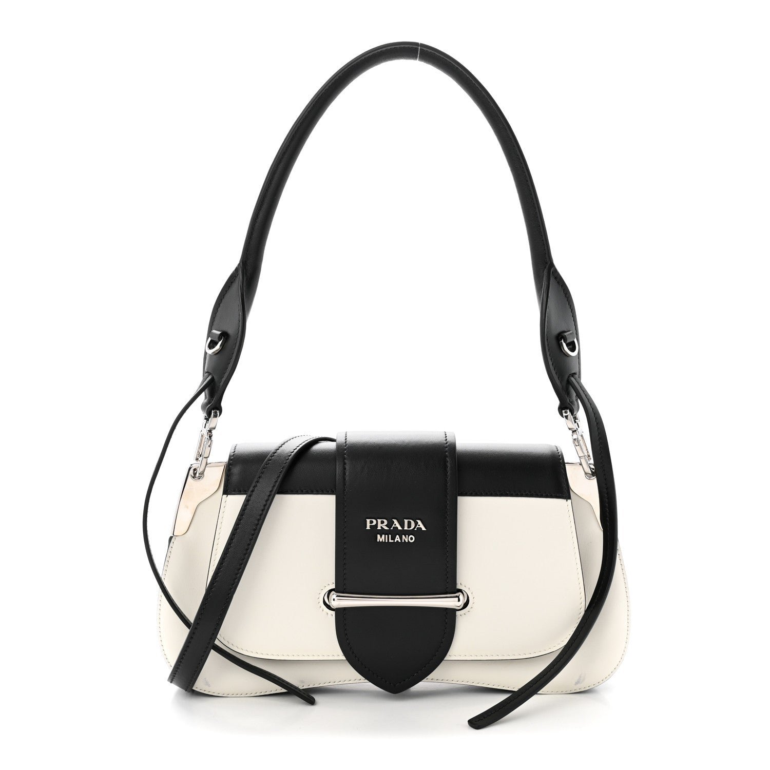 Prada City Calfskin Small Sidonie Shoulder Bag White Black