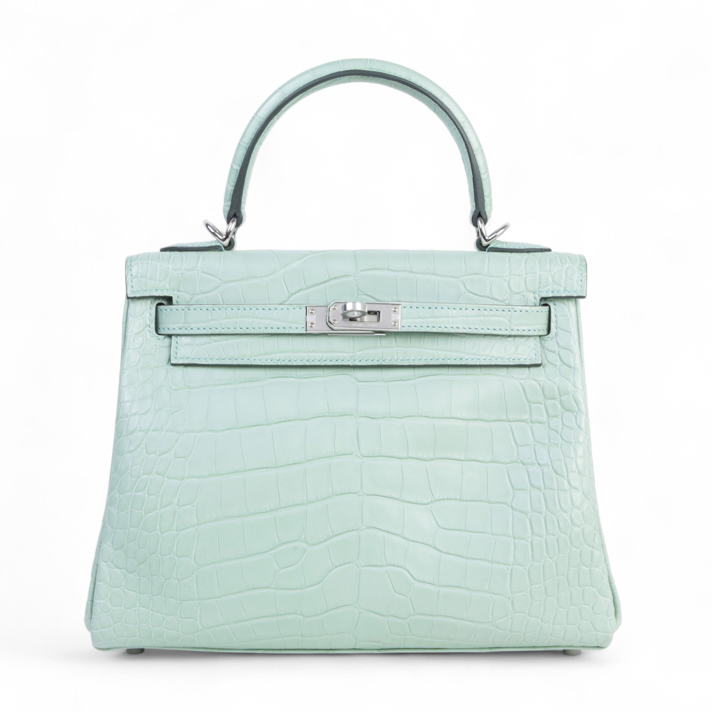 Hermes Brand New ( Rank N ) HERMÈS Kelly 25 Vert d’Eau (6U) Matte Alligator Palladium hardware W (2024)