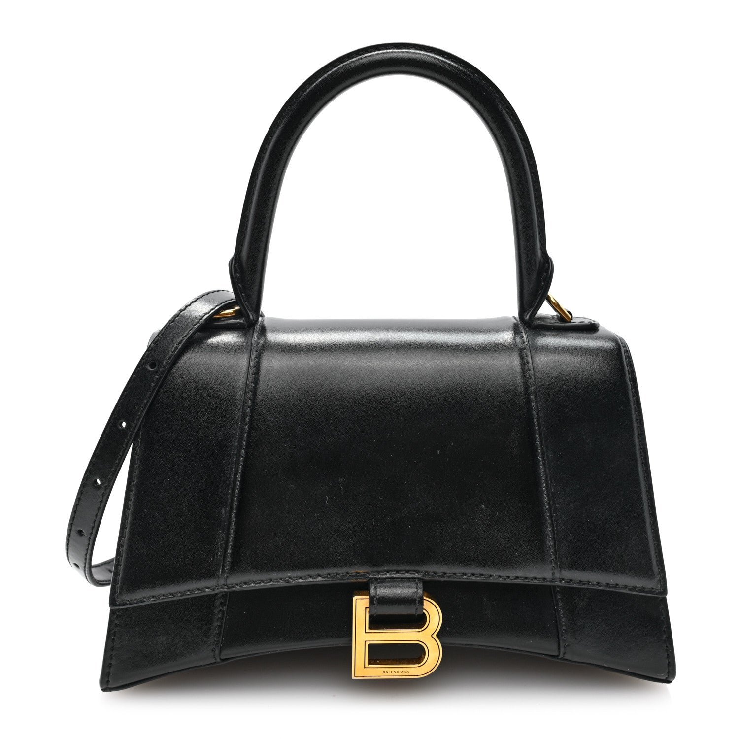 Balenciaga Shiny Box Calfskin Small Hourglass Top Handle Bag Black