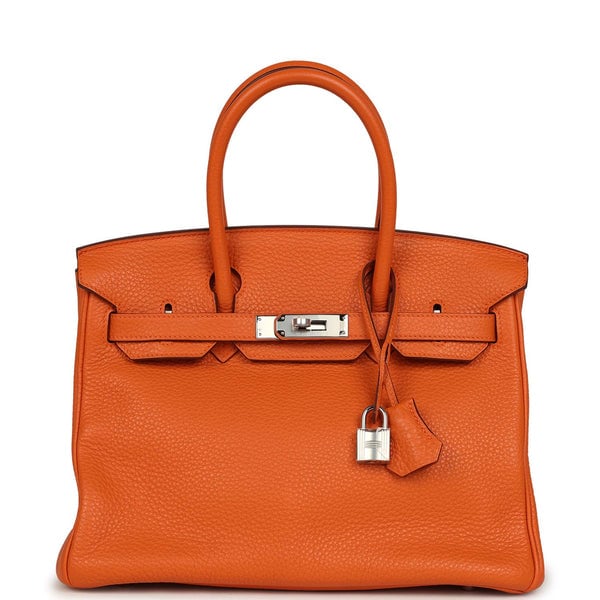 Pre-owned Hermes Birkin 30 Orange Clemence Palladium Hardware
