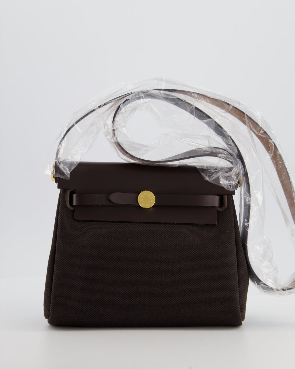 Hermes *Hot & RARE* Hermès Herbag Zip 20 Bag in Ebene Viking Canvas & Ebene Vache Hunter Leather with Gold Hardware