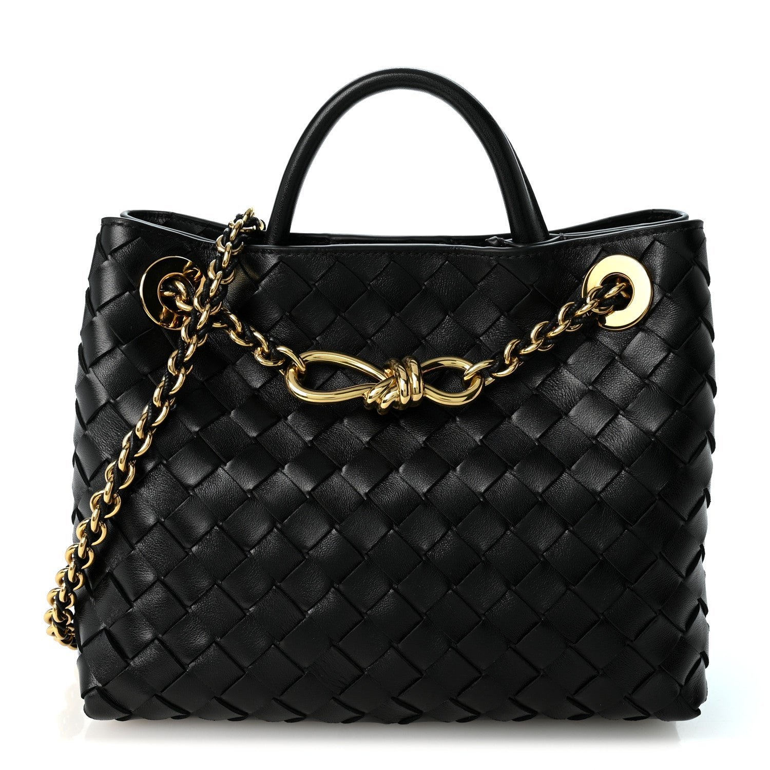 Bottega Veneta Nappa Intrecciato Small Andiamo With Chain Shoulder Bag Black