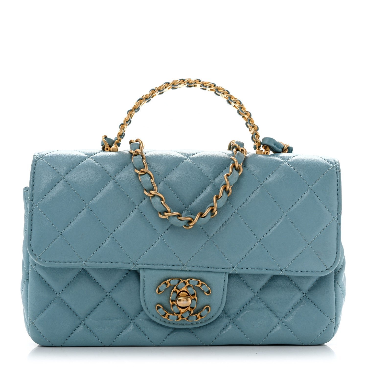 Chanel Lambskin Quilted Mini Strass On Top Flap Blue