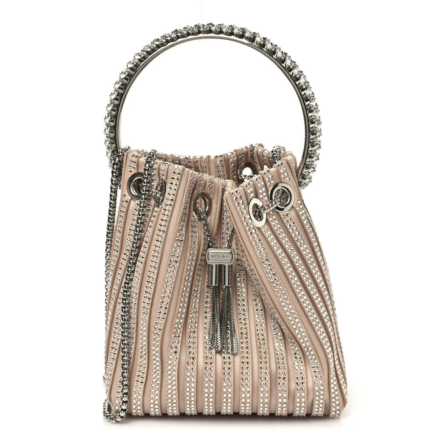 Jimmy Choo Suede Mesh Crystal Embellished Stripe Bon Bon Bucket Bag Macaron Mix