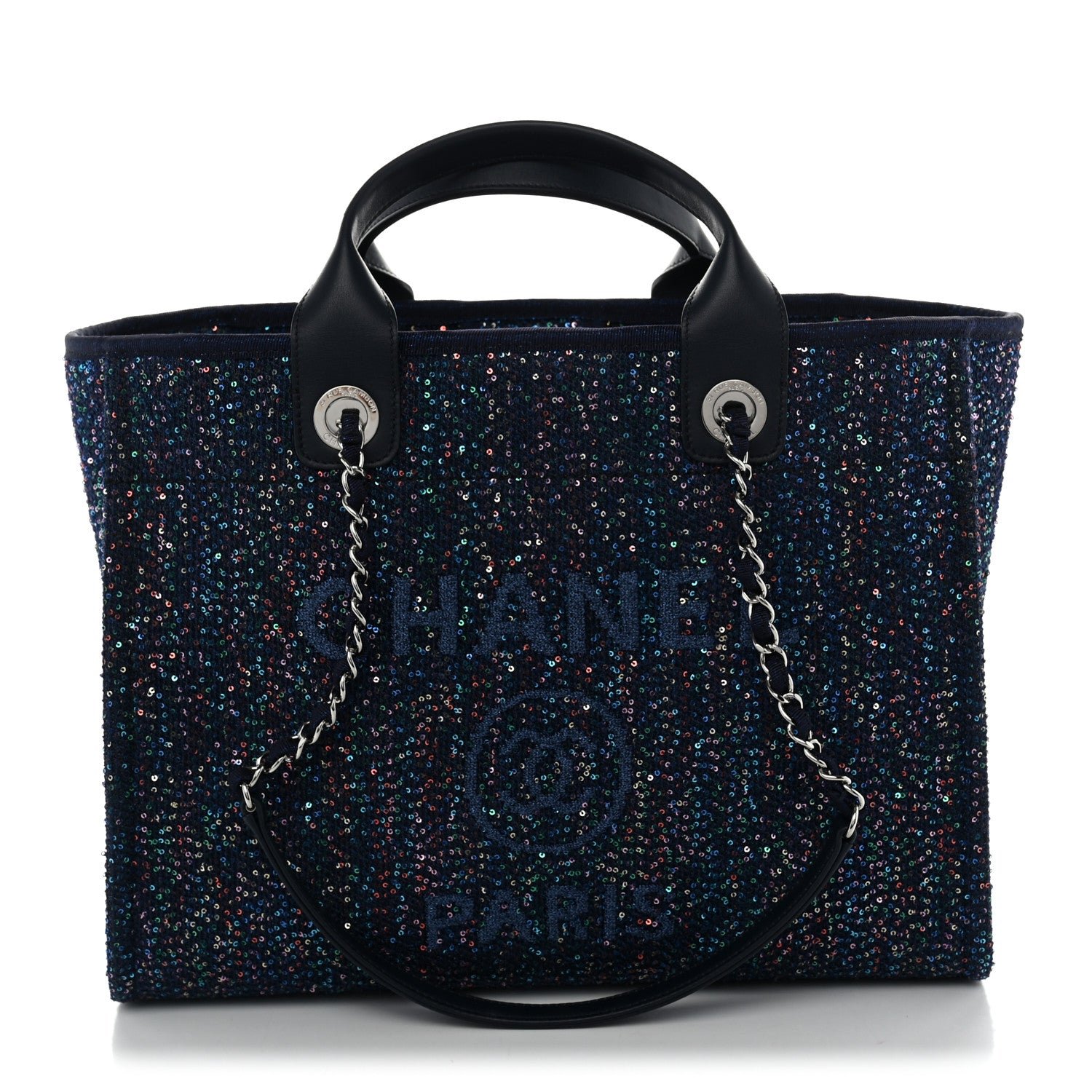 Chanel Calfskin Sequin Medium Deauville Tote Blue Multicolor