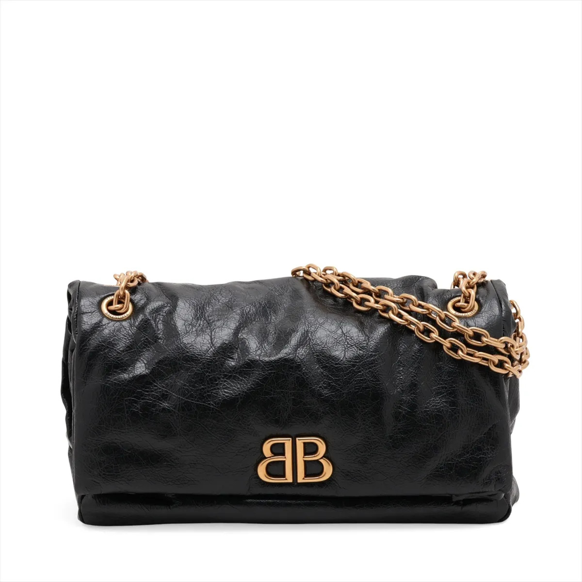 Balenciaga Monaco 765945 Leather Chain Shoulder Bag Black