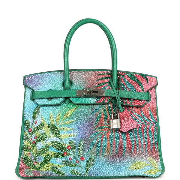 Hermes Custom "Paradise" Swarovski Crystal Hermes Birkin 30 Vert Vertigo Togo Palladium Hardware
