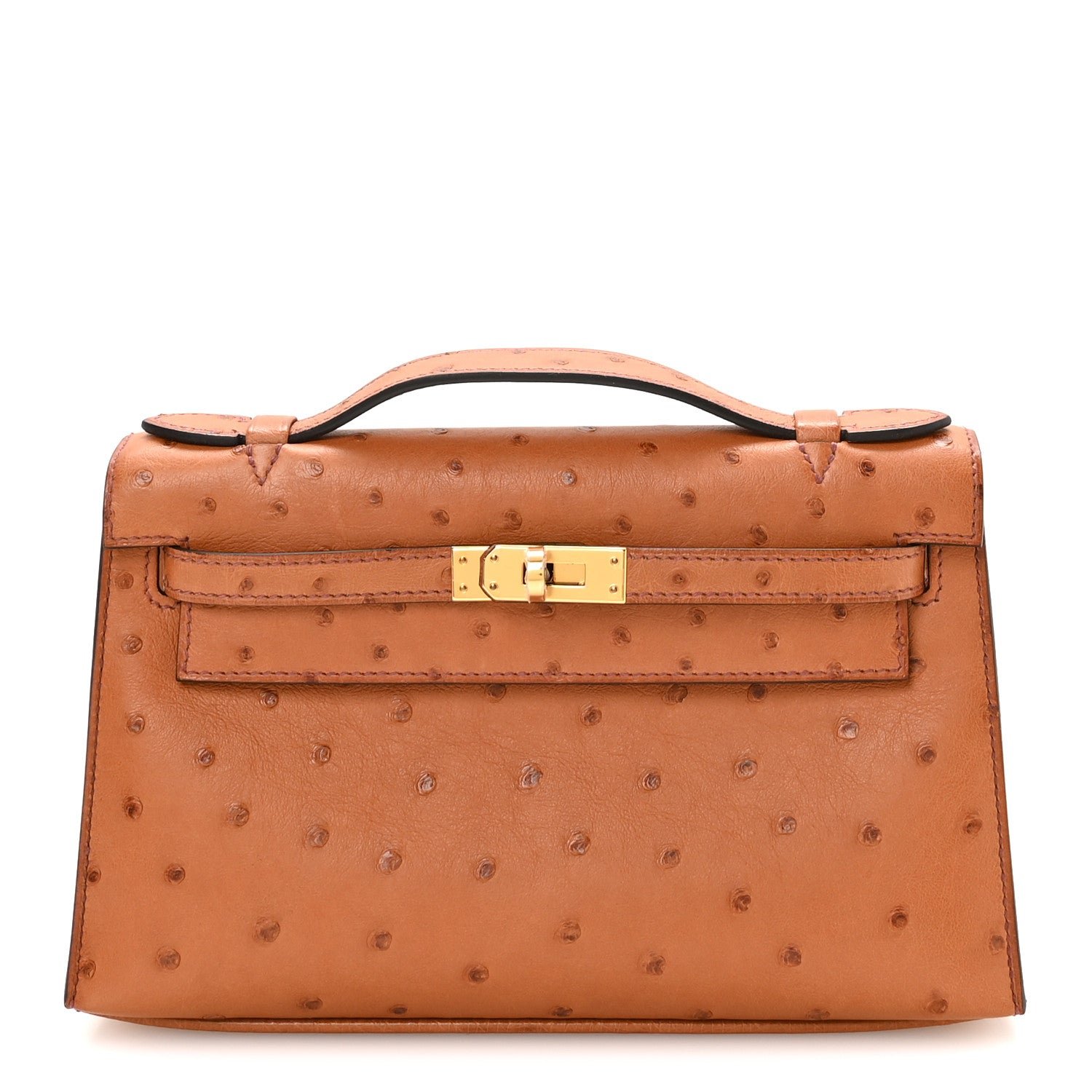 Hermes Ostrich Kelly Pochette Cognac