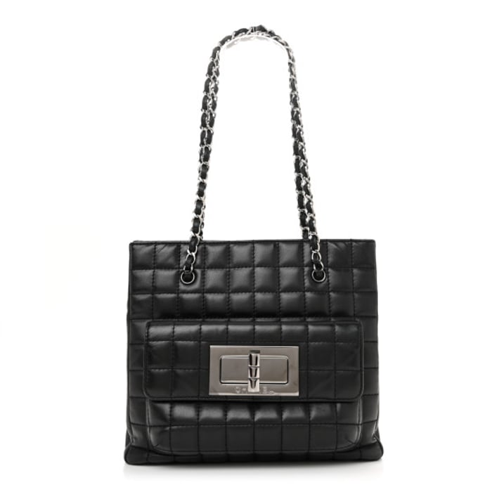 Chanel Lambskin Quilted Chocolate Bar Mademoiselle Shoulder Bag Black