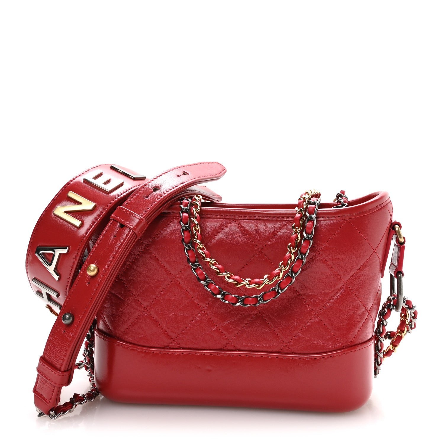 Chanel Aged Calfskin Quilted Small Gabrielle Logo Hobo Red