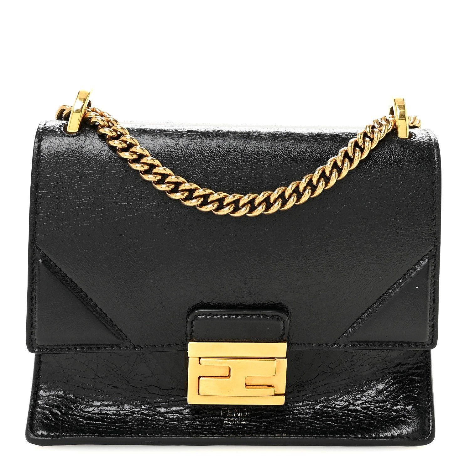 Fendi Agnello Old Shine Small Kan U Shoulder Bag Black