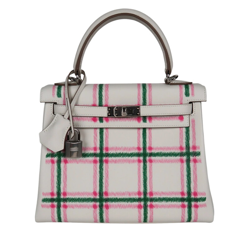 Limited Edition Gris Pale, Vert Moyen, and Bubblegum Tartan Swift Retourne Kelly 25 Palladium Hardware, 2025