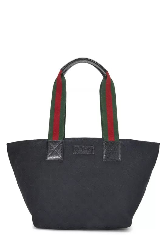 Black GG Canvas Web Soft Zip Tote