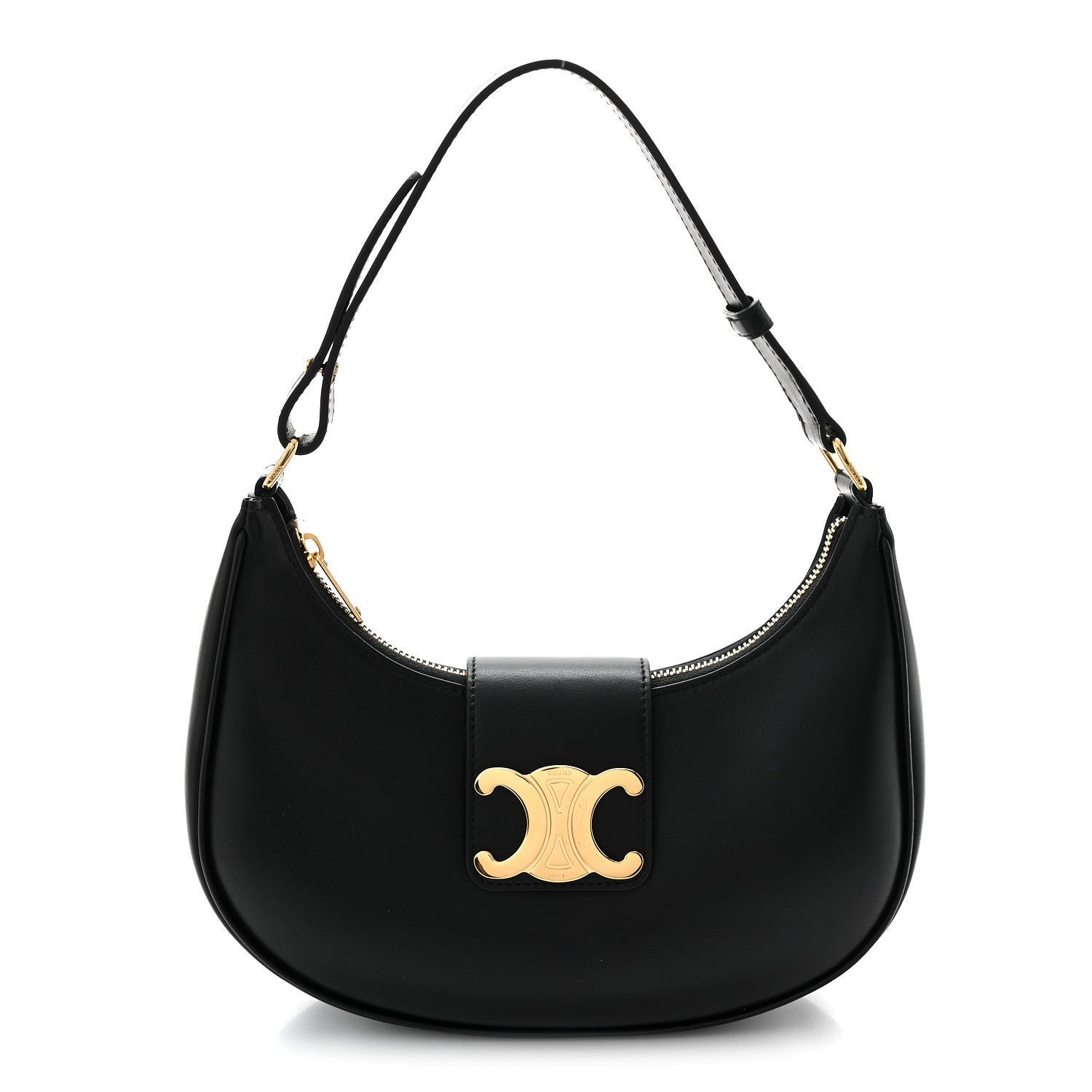 Celine Smooth Calfskin Medium Strap Ava Triomphe Shoulder Bag Black
