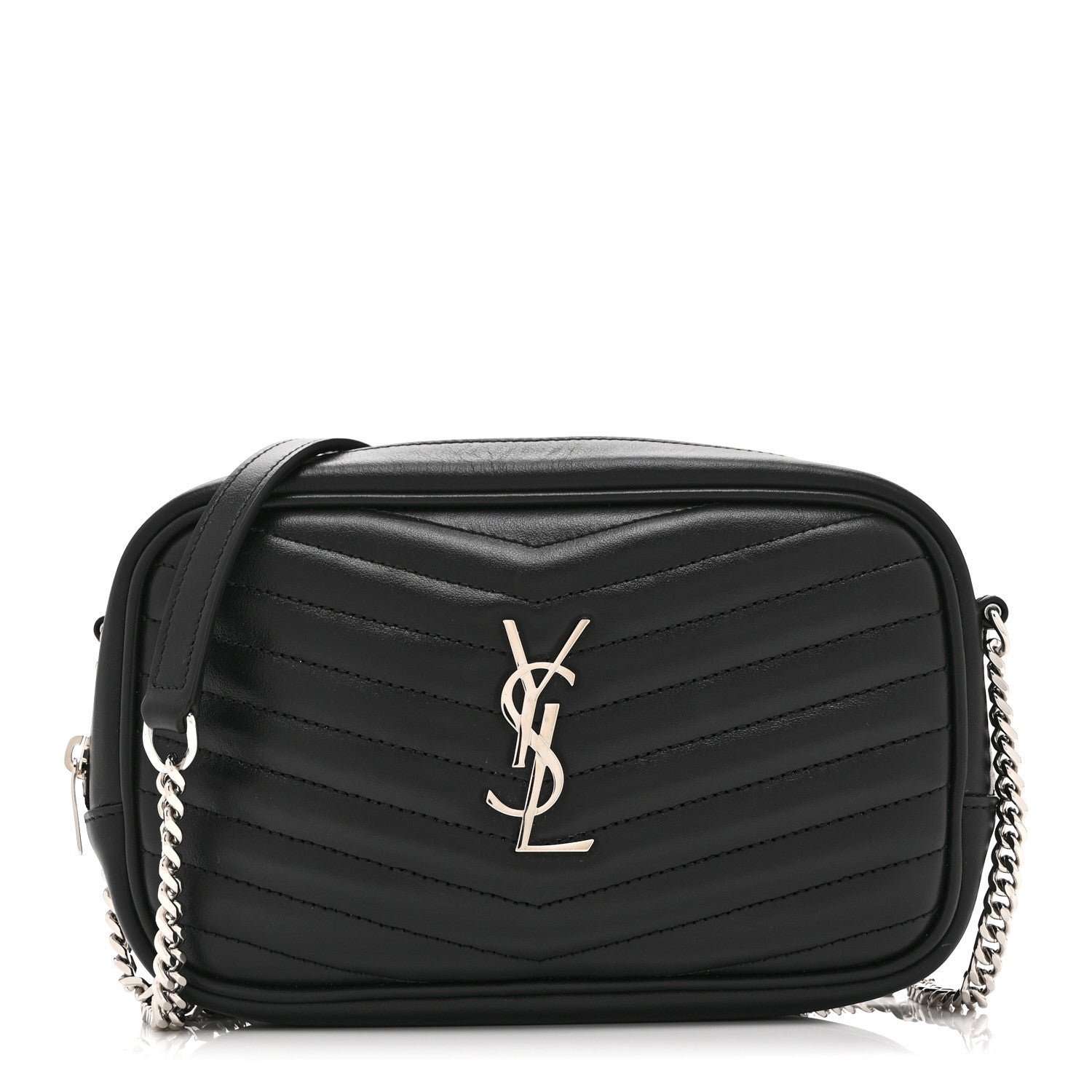 Saint Laurent Calfskin Matelasse Monogram Mini Lou Camera Bag Black