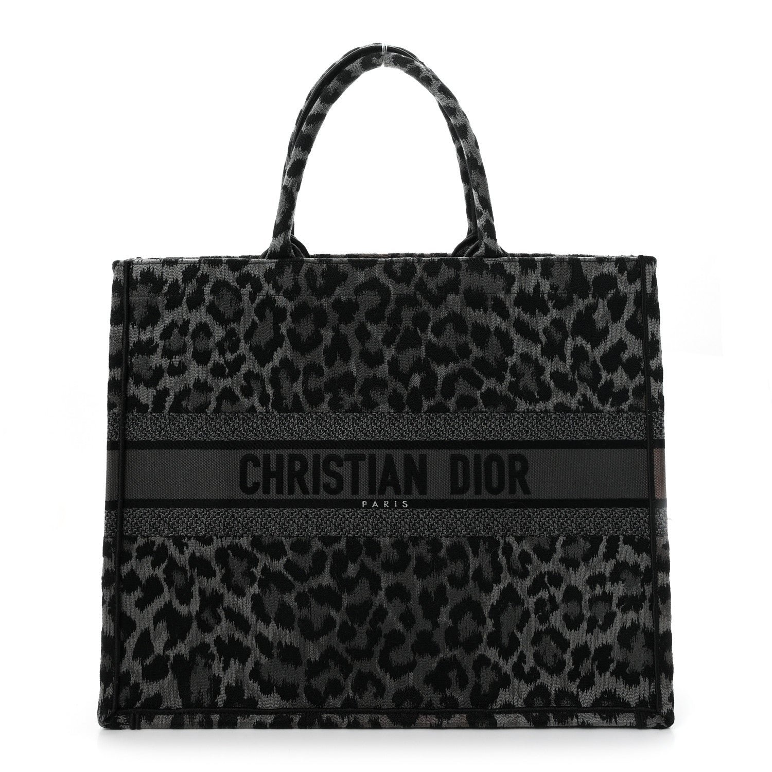 Christian Dior Canvas Mizza Embroidered Large Leopard Book Tote Grey