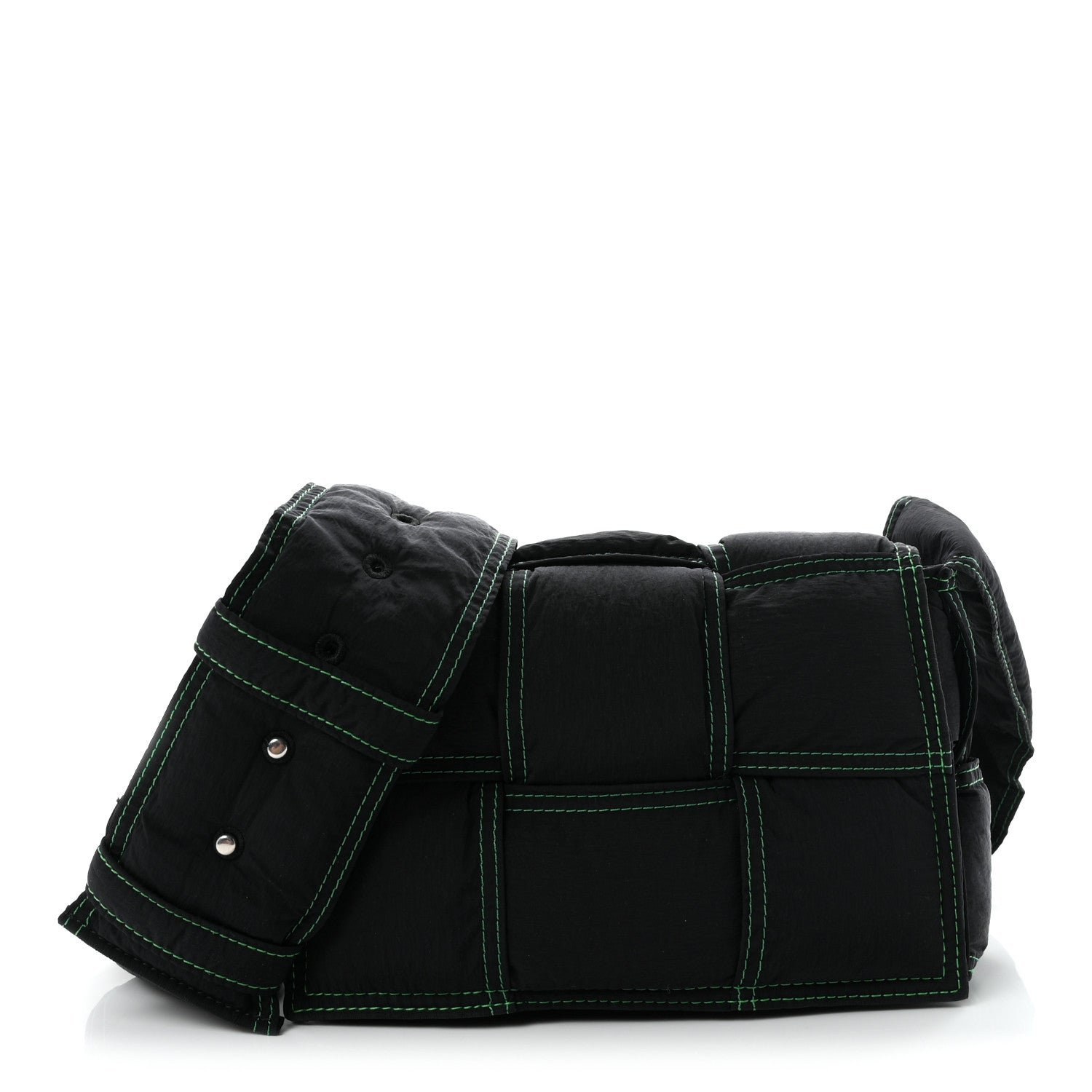Bottega Veneta Nylon Intrecciato Padded Tech Small Cassette Bag Black Parakeet