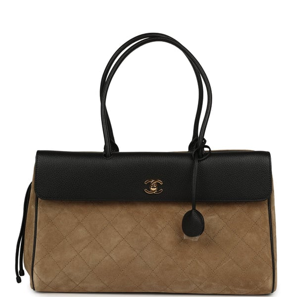 Chanel Large "Urban Essential" East West Shopping Tote Black Grained Calfskin and Beige Suede Gold Hardware